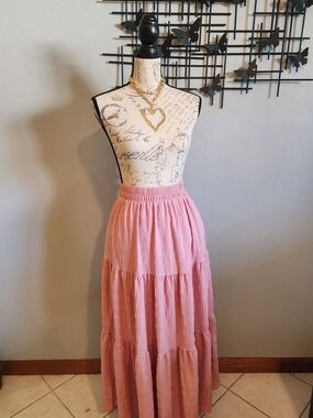 Women's Pink Tiered Maxi Peasant Skirt From HuskAry